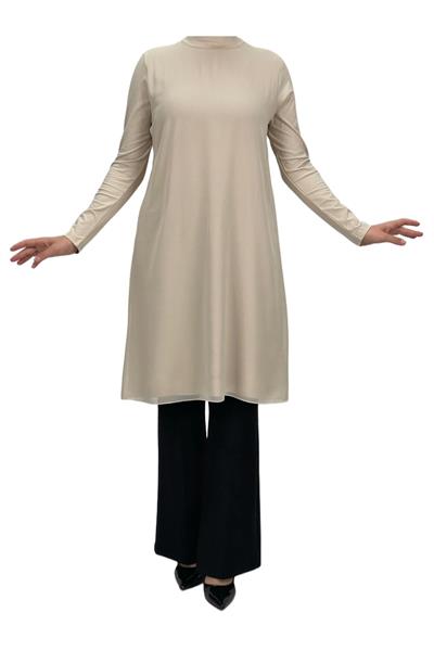 Önü Şifon Detaylı Penye Uzun Kollu İçlik  Taş OTW8832