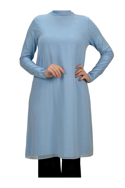 Önü Şifon Detaylı Penye Uzun Kollu İçlik  Açık Mavi OTW8832