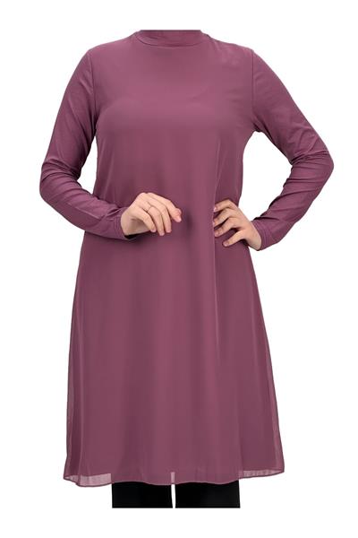 Önü Şifon Detaylı Penye Uzun Kollu İçlik  Gül Kurusu OTW8832