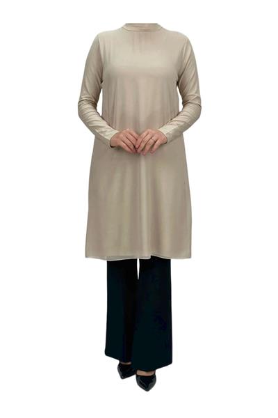 Önü Şifon Detaylı Penye Uzun Kollu İçlik  Taş OTW8832