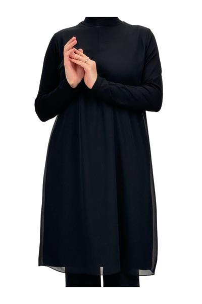 Önü Şifon Detaylı Penye Uzun Kollu İçlik  Siyah OTW8832