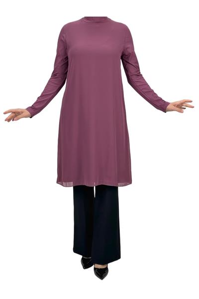 Önü Şifon Detaylı Penye Uzun Kollu İçlik  Gül Kurusu OTW8832