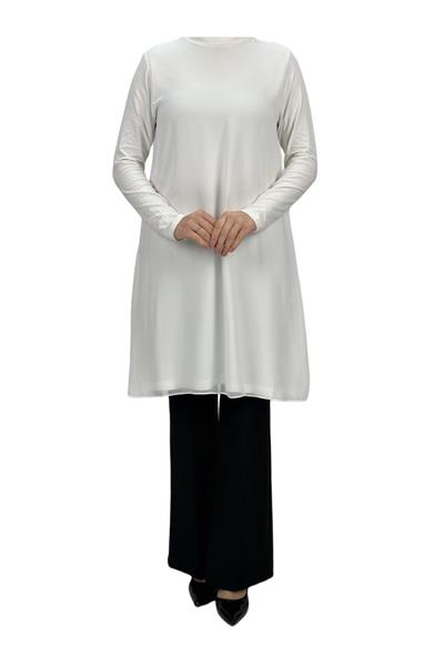 Önü Şifon Detaylı Penye Uzun Kollu İçlik  Ekru OTW8832