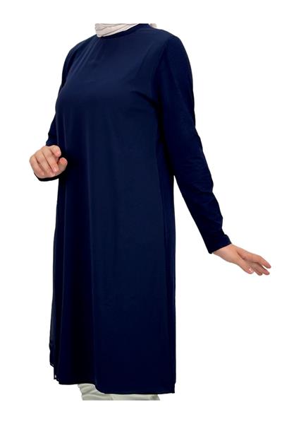 Önü Şifon Detaylı Penye Uzun Kollu İçlik  Lacivert OTW8832