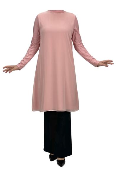 Önü Şifon Detaylı Penye Uzun Kollu İçlik  Pudra OTW8832