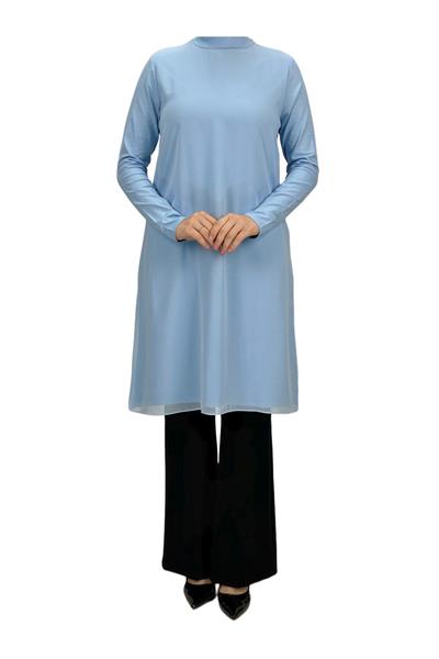 Önü Şifon Detaylı Penye Uzun Kollu İçlik  Açık Mavi OTW8832