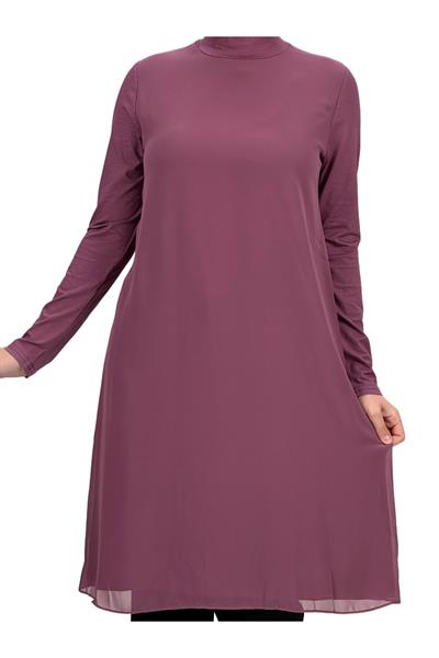 Önü Şifon Detaylı Penye Uzun Kollu İçlik  Gül Kurusu OTW8832