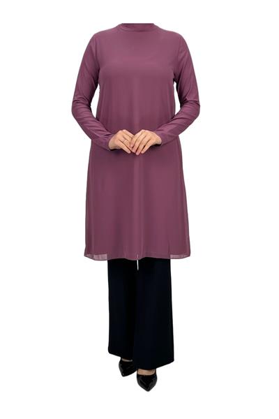 Önü Şifon Detaylı Penye Uzun Kollu İçlik  Gül Kurusu OTW8832