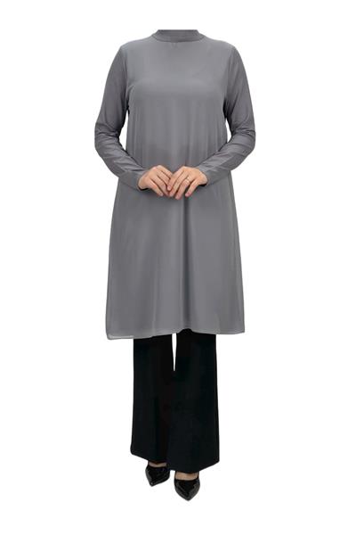 Önü Şifon Detaylı Penye Uzun Kollu İçlik  Gri OTW8832