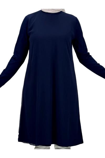 Önü Şifon Detaylı Penye Uzun Kollu İçlik  Lacivert OTW8832