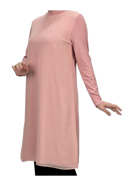 Önü Şifon Detaylı Penye Uzun Kollu İçlik  Pudra OTW8832