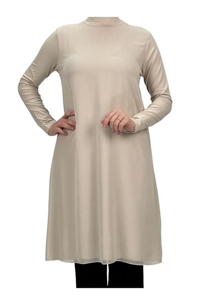 Önü Şifon Detaylı Penye Uzun Kollu İçlik  Taş OTW8832