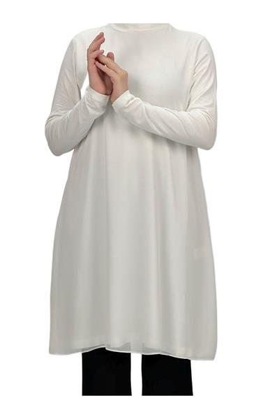 Önü Şifon Detaylı Penye Uzun Kollu İçlik  Ekru OTW8832