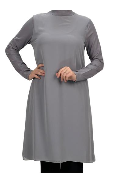 Önü Şifon Detaylı Penye Uzun Kollu İçlik  Gri OTW8832