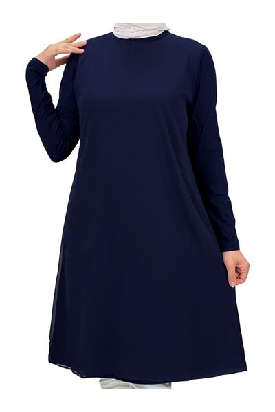 Önü Şifon Detaylı Penye Uzun Kollu İçlik  Lacivert OTW8832