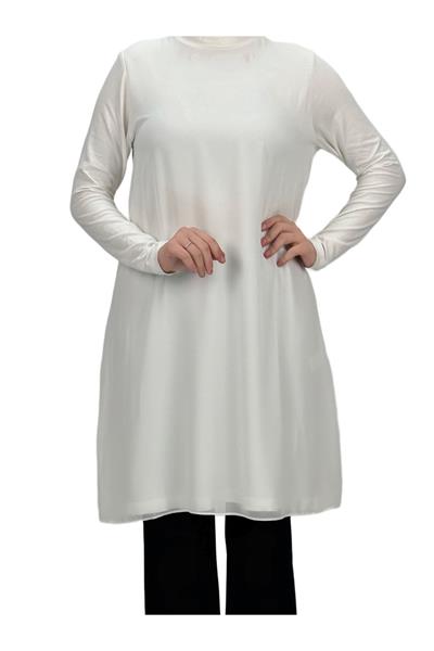 Önü Şifon Detaylı Penye Uzun Kollu İçlik  Ekru OTW8832