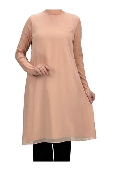 Önü Şifon Detaylı Penye Uzun Kollu İçlik  Somon OTW8832