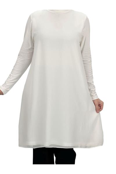 Önü Şifon Detaylı Penye Uzun Kollu İçlik  Ekru OTW8832