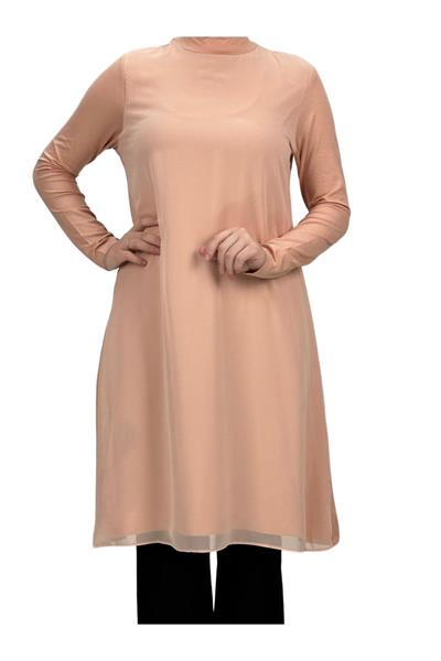 Önü Şifon Detaylı Penye Uzun Kollu İçlik  Somon OTW8832