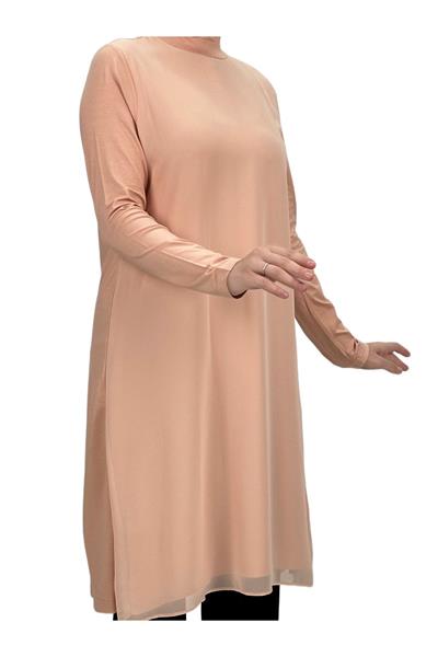 Önü Şifon Detaylı Penye Uzun Kollu İçlik  Somon OTW8832