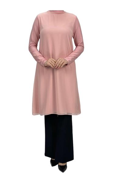 Önü Şifon Detaylı Penye Uzun Kollu İçlik  Pudra OTW8832