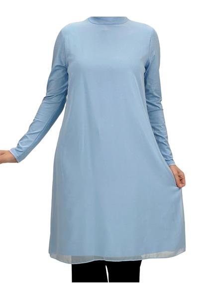 Önü Şifon Detaylı Penye Uzun Kollu İçlik  Açık Mavi OTW8832