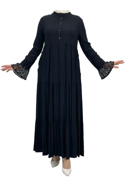 Viskon Elbise Siyah OTW891