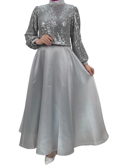 Abiye Etekli Takım Gri OTW4556