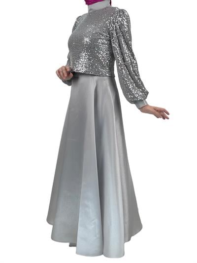 Abiye Etekli Takım Gri OTW4556