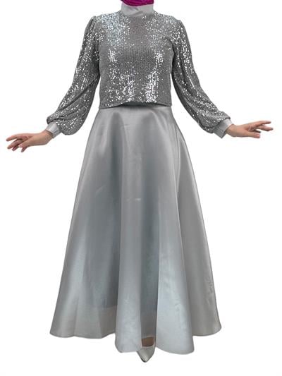 Abiye Etekli Takım Gri OTW4556