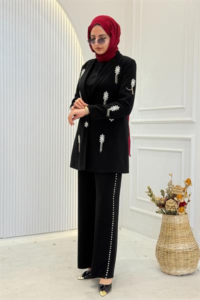 Abiye Taşlı Takım Siyah OTW40958