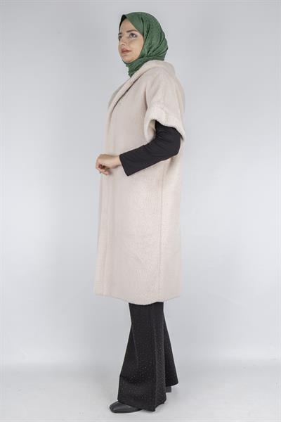 Angora Kapüşonlu Yelek Taş OTW9279