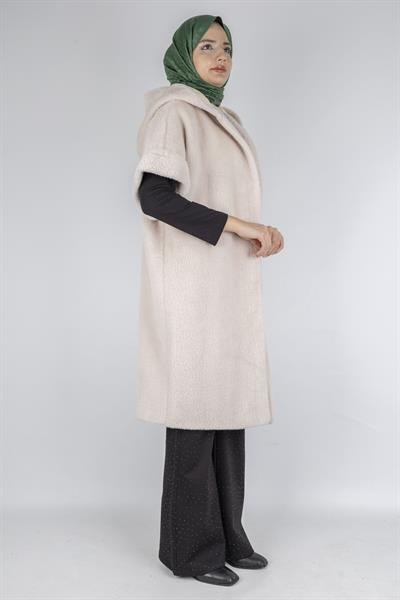 Angora Kapüşonlu Yelek Taş OTW9279