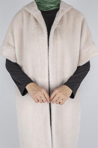 Angora Kapüşonlu Yelek Taş OTW9279