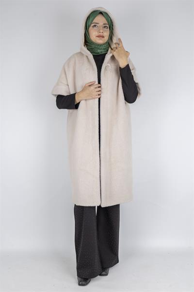 Angora Kapüşonlu Yelek Taş OTW9279