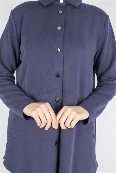 Arkası Uzun Oval Kesim Tuniklİ Pantolon Tesettür Takım Lacivert OTW594