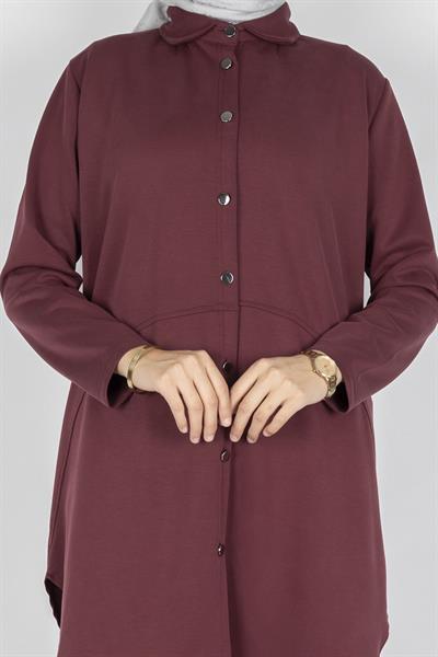 Arkası Uzun Oval Kesim Tunikli Pantolon Tesettür Takım Bordo OTW594