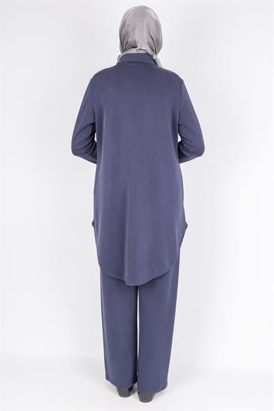 Arkası Uzun Oval Kesim Tunikli Pantolon Tesettür Takım Lacivert OTW594