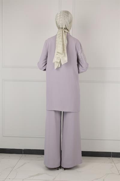 ARMİNE TAŞ DETAYLI ARMİNE PANTOLONLU TAKIM Lila OTW602