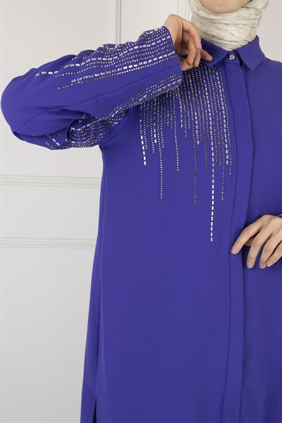 ARMİNE TAŞ DETAYLI ARMİNE PANTOLONLU TAKIM Morcivert OTW602