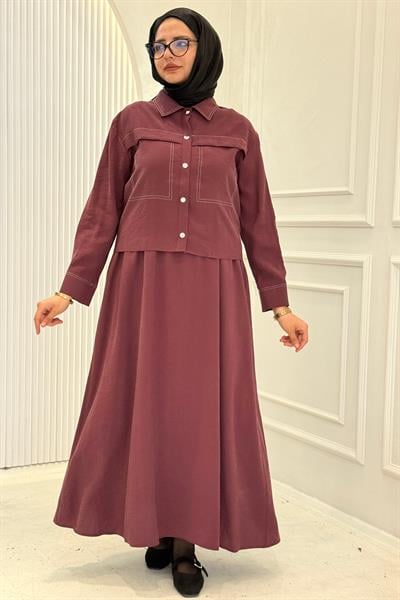 Armine Trend Elbise Ceketli İkili Takım Vişne OTW622
