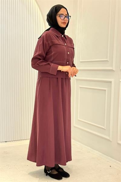 Armine Trend Elbise Ceketli İkili Takım Vişne OTW622