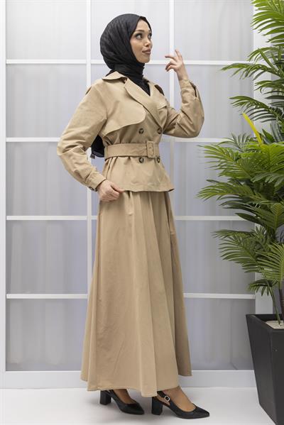 ARMİNE TREND ETEK CEKET TAKIM Bej OTW619