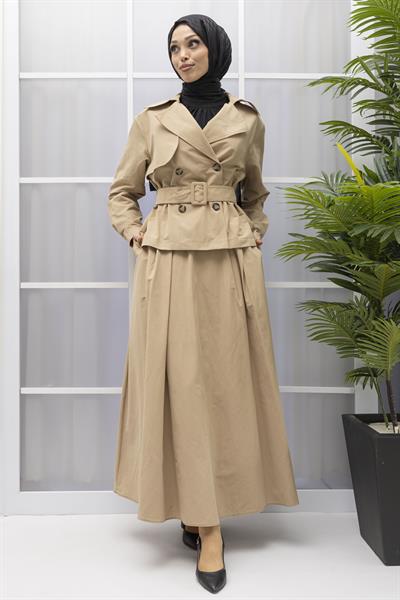 ARMİNE TREND ETEK CEKET TAKIM Bej OTW619