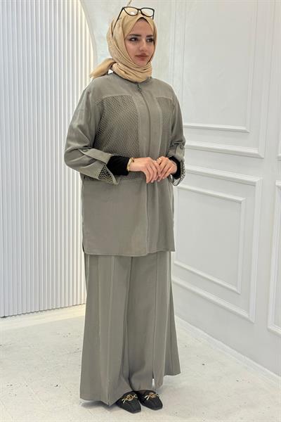 Armine Trend File Detaylı Pantolonlu Takım Haki OTW632