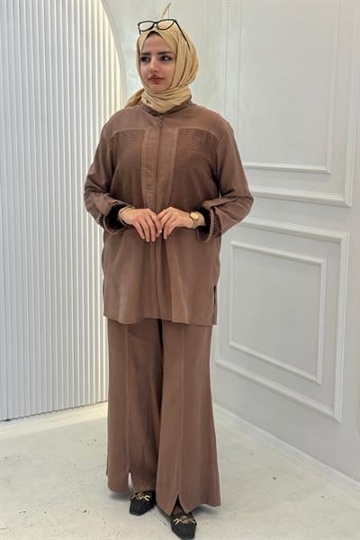 Armine Trend File Detaylı Pantolonlu Takım Tarçın OTW632