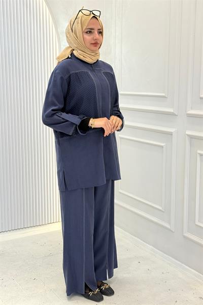 Armine Trend File Detaylı Pantolonlu Takım İndigo OTW632