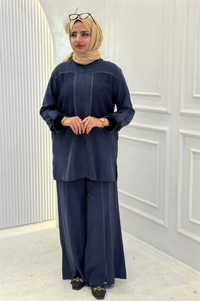 Armine Trend File Detaylı Pantolonlu Takım İndigo OTW632