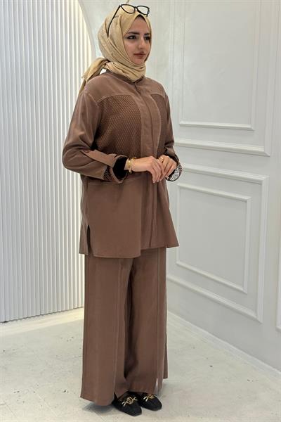 Armine Trend File Detaylı Pantolonlu Takım Tarçın OTW632