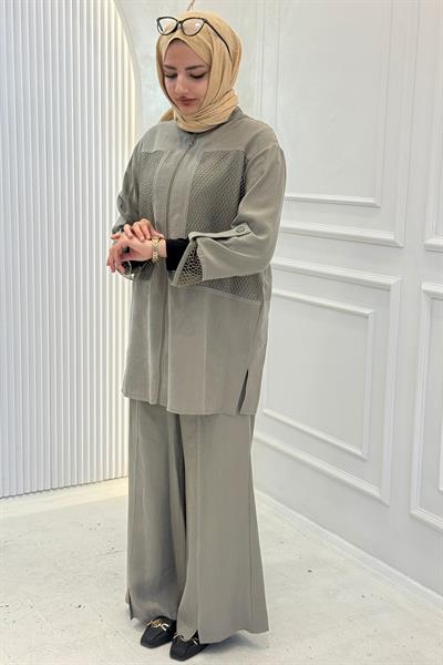 Armine Trend File Detaylı Pantolonlu Takım Haki OTW632
